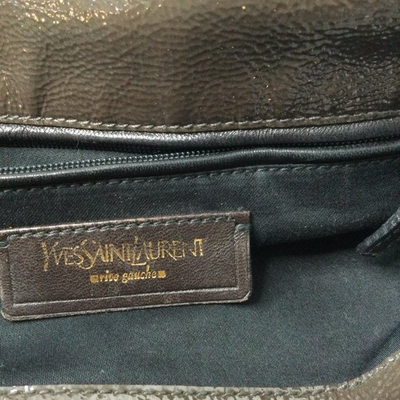 Authentic YVES SAINT LAURENT PATENT OLIVE GREEN TRIBUTE BAG PURSE TOTE - Picture 9 of 10